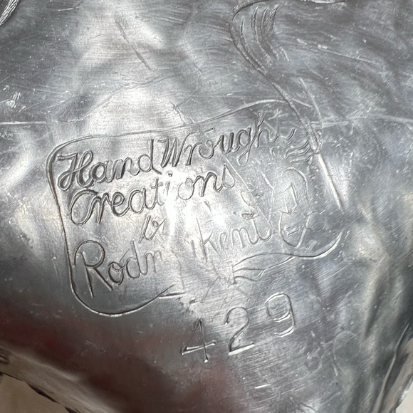 Vintage Hand Wrought Creations tray & basket w/ flower etching Rodney Kent 50’s - Picture 13 of 17